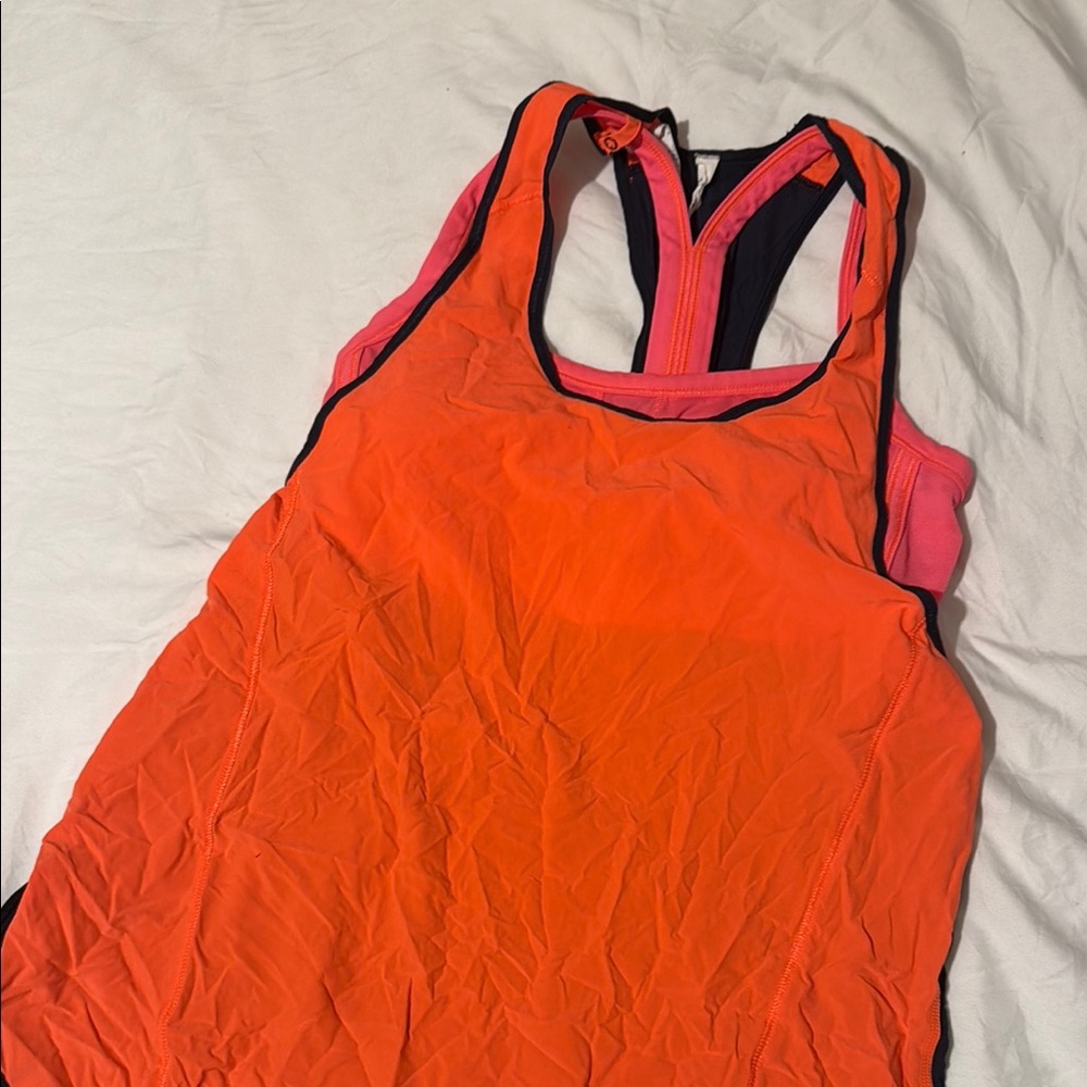 Vibrant Orange Pink & Navy Women's Tank Top
